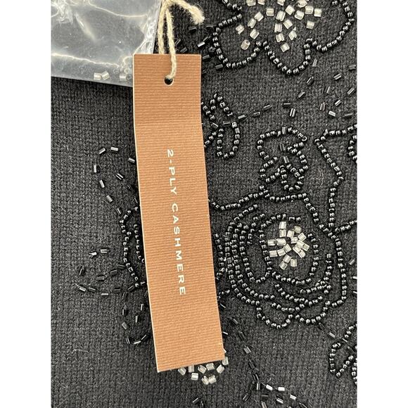 NWT Vertical Design Cashmere Sweater Beaded 2 Ply Black Size Medium - Picture 6 of 6